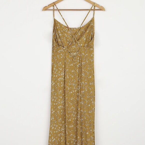 NWT Lulus Would Be Love Dark Mustard Floral Print Maxi Slip Dress - Picture 7 of 11